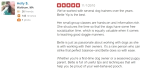 What kind of dog trainer is Bette Yip? See what previous students say!